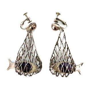 Mark Carsi Sterling Fish Net Dangling Earrings